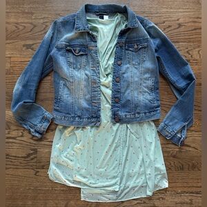 Gap Denim Jacket + H&M Floral Wrap Dress Bundle Medium Jean Jacket Outfit Set
